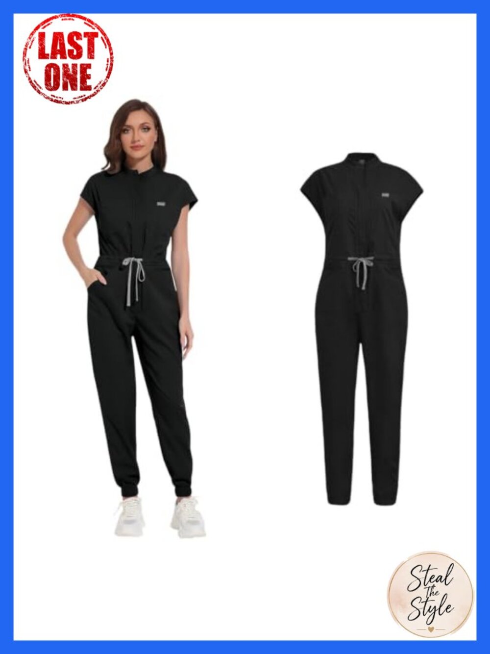 Women's Medical Scrub Set with Multi Pocket Soft Stretch Jogger Jumpsuit